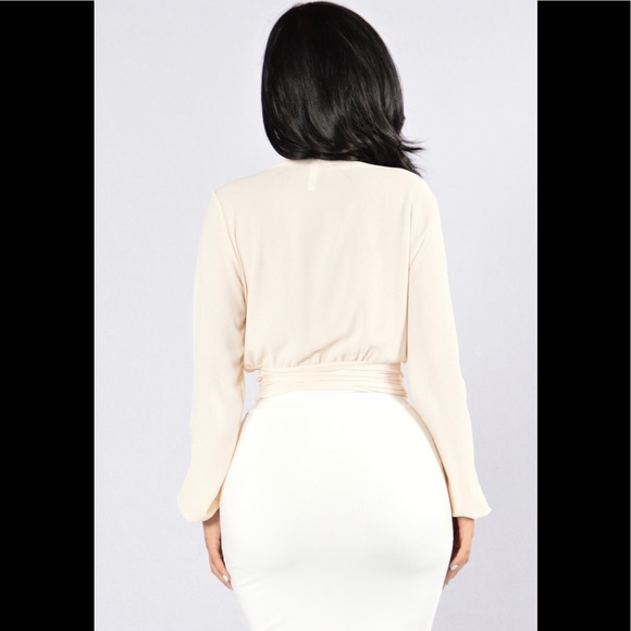 Wrap Tie Waist Ivory Long Sleeve Top - Picture 2 of 5